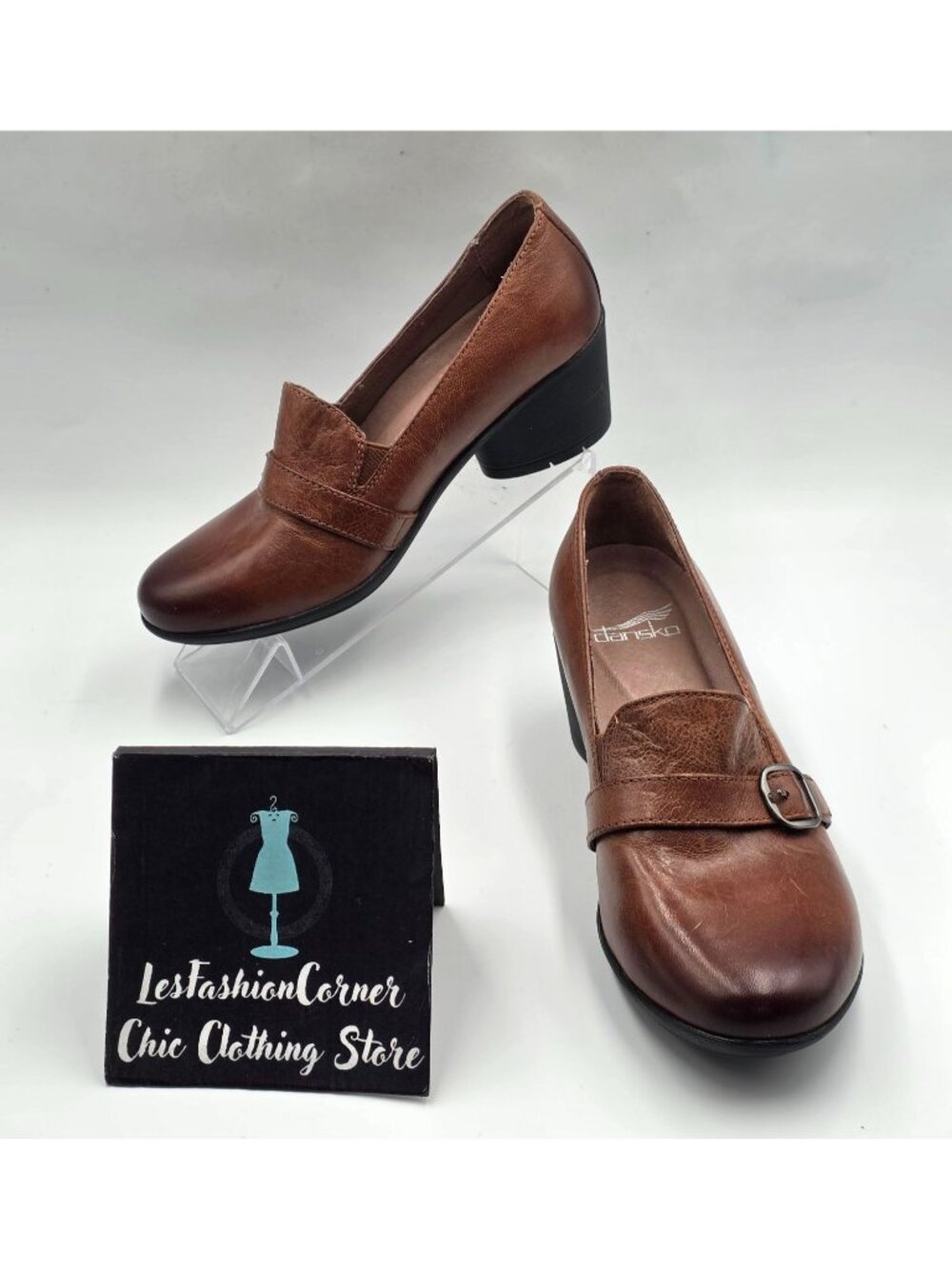 Dansko Women Chestnut Brown Leather Rosalie Block Heel Loafers Shoes Sz 6.5 (37)